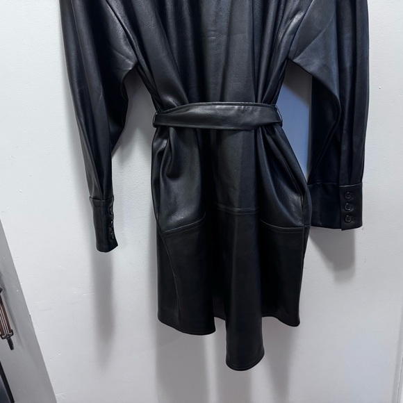 Eloquii Black Faux Vegan Leather Button Down Belted Shacket Size 24 - Picture 8 of 12